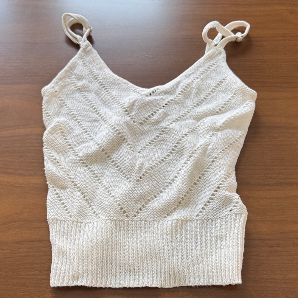 Roxy Cream Knit V-Neck Eyelet Camisole